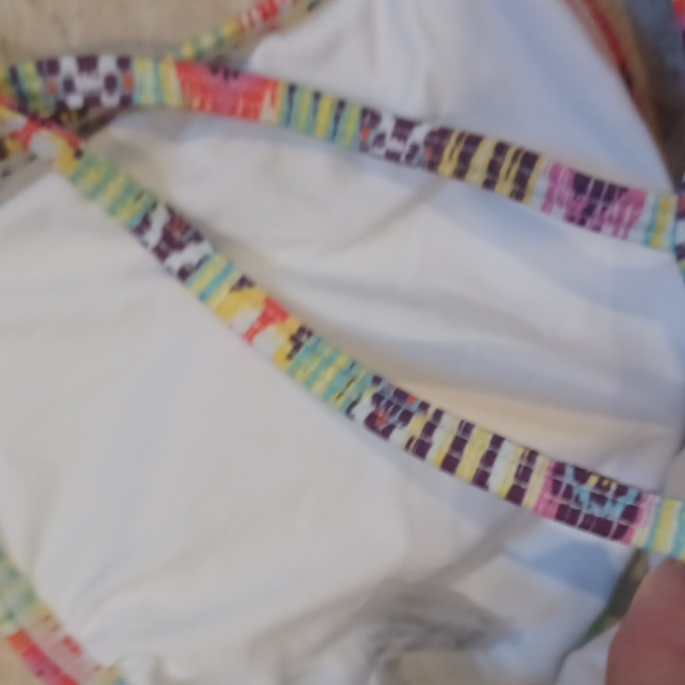 Pilyq Barcelona Multi-Colored Design Print Beaded Front Strappy Bikini Top - Picture 6 of 8